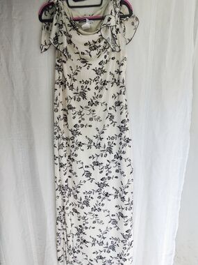 Y2K Whimsigoth Black Velvet & White Floral Maxi Dress